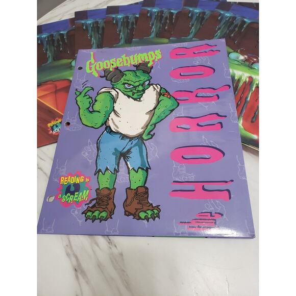 7 Vintage Goosebumps Folders R.L Stine Curly Monster Blood Horror 90's Deadstock - Picture 2 of 9